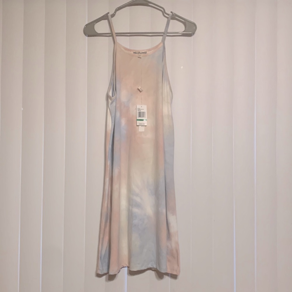 Wallflower women sz L tye dye pink/blue 1 piece spaghetti strap dress/cover NWT